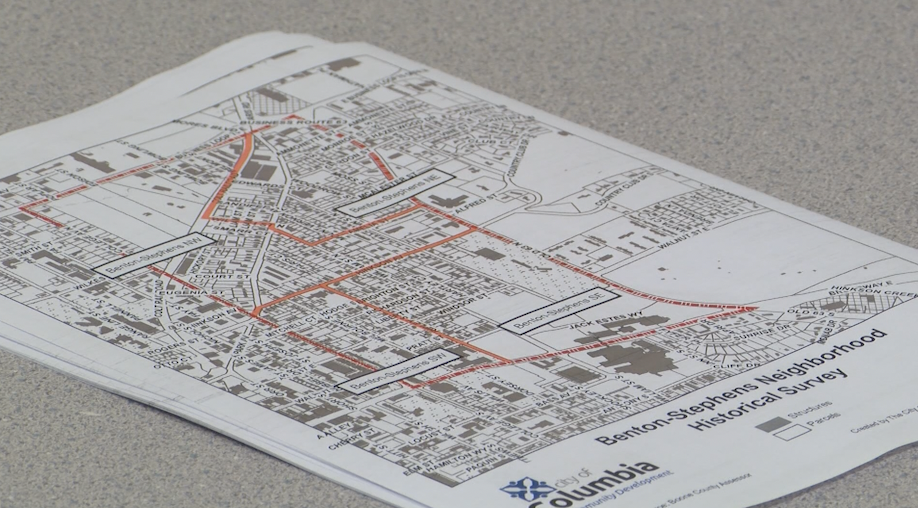 A overlay of the Benton-Stephens neighborhood handed out during Tuesday's Historical Preservation Commission meeting. 